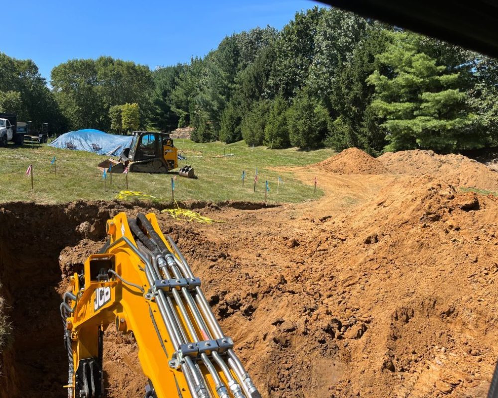 Foundation excavation for residential construction project in Newtown Square, Pennsylvania.